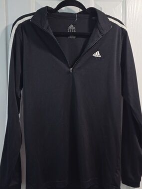 Adidas Black Half-Zip Top with White Stripes